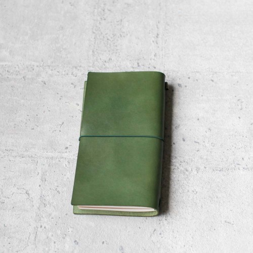 橄欖綠色真皮隨身旅行記事手帳本